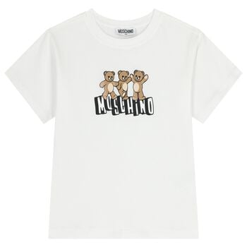 Boys White Teddy Bear Logo T-Shirt