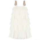 Girls White Tiered Sequin Dress, 1, hi-res