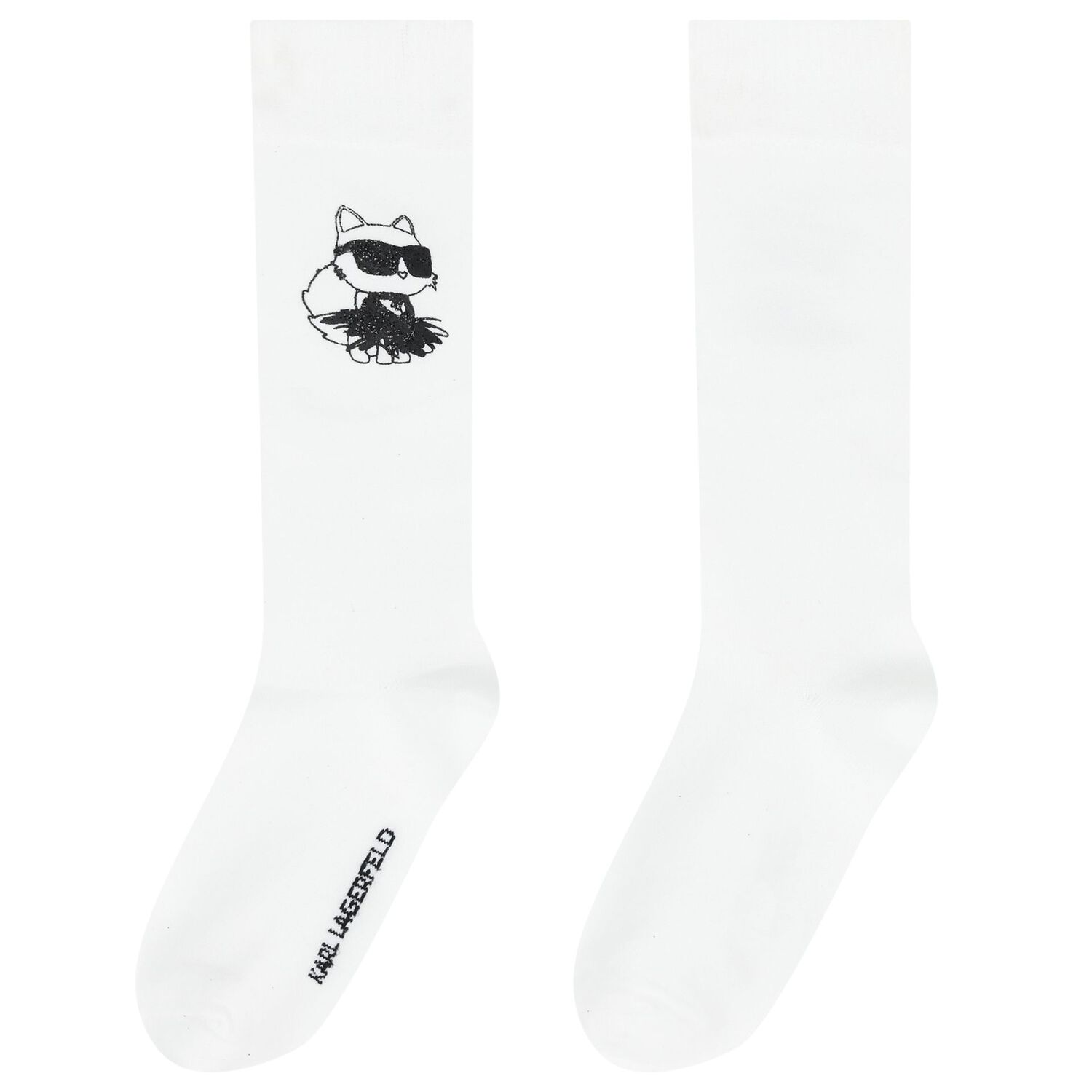 Girls White Choupette Logo Socks, 1, hi-res