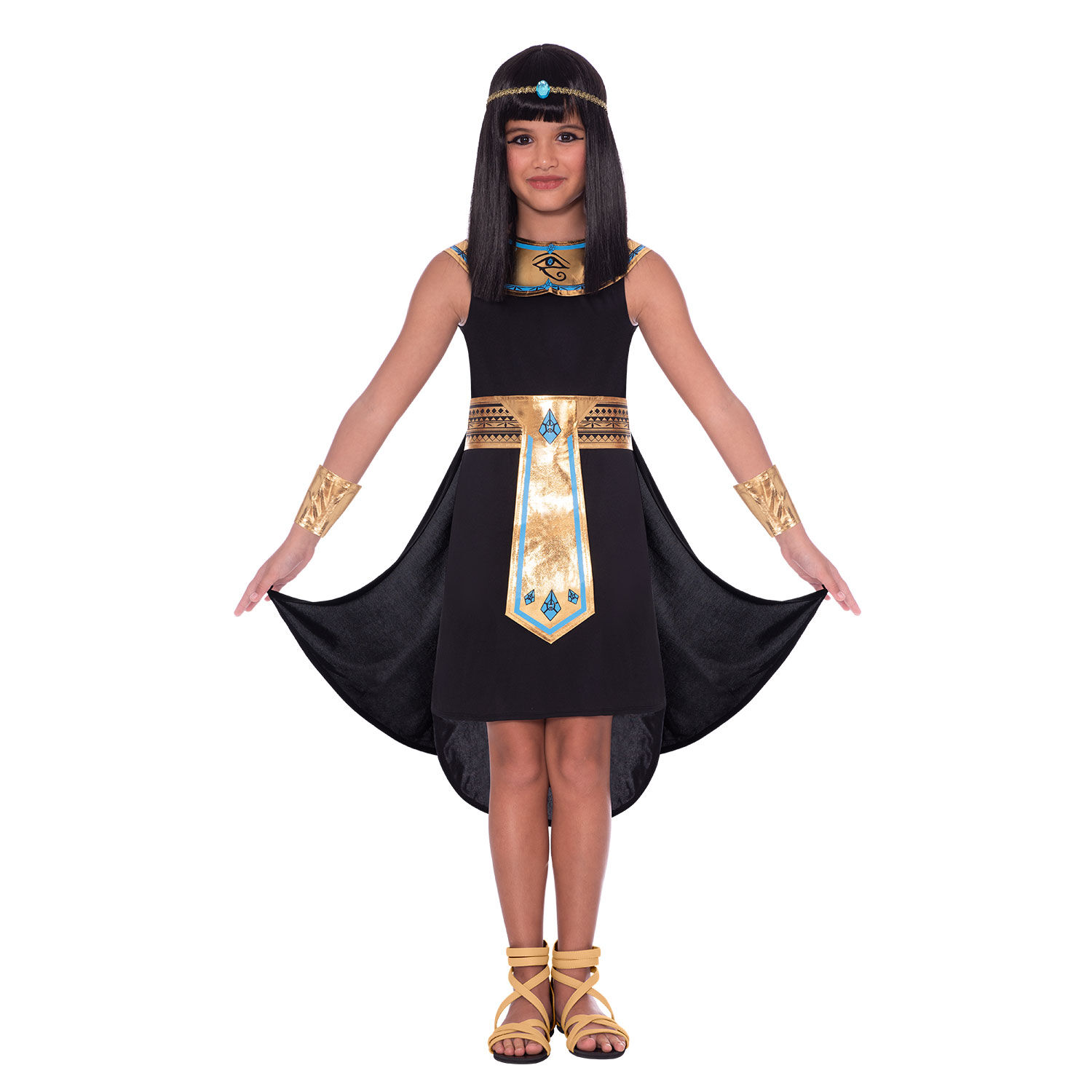 Girls Black & Gold Egyptian Pharoah Costume, 1, hi-res