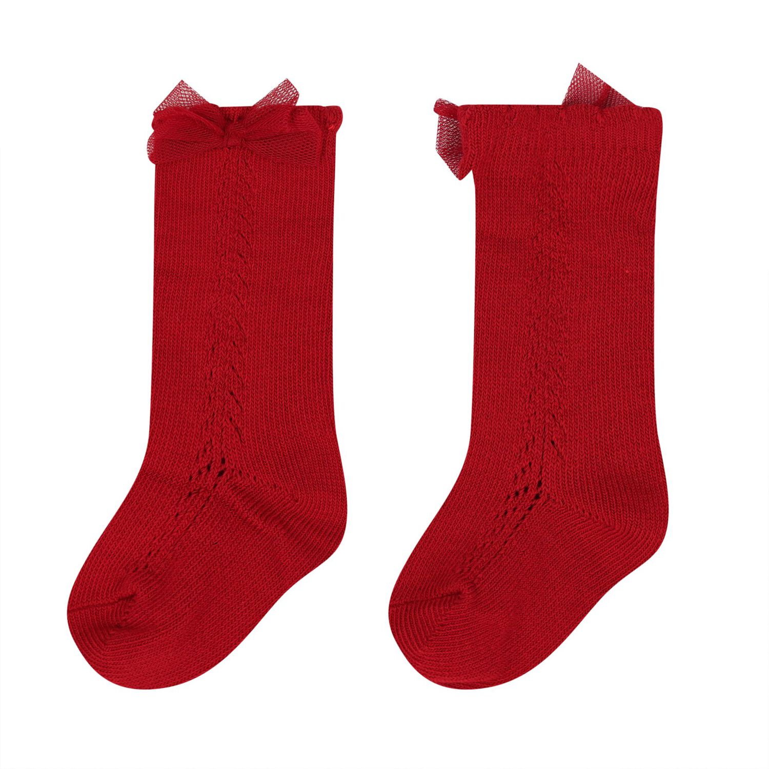 Younger Girls Red Bow Knitted Socks, 3, hi-res