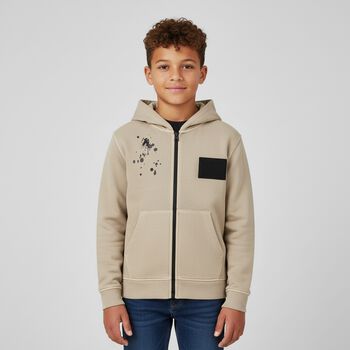 Boys Beige Logo Hooded Top