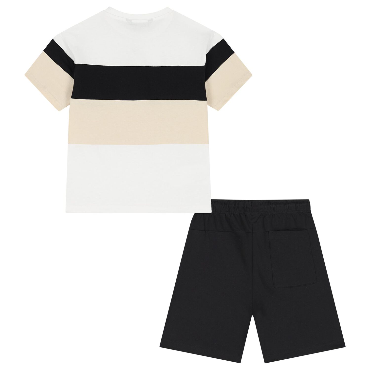 Boys White, Black & Beige Striped Shorts Set, 1, hi-res