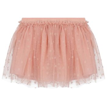 Younger Girls Pink Floral Tulle Skirt
