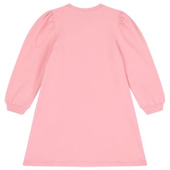 Girls Pink Logo Teddy Bear Sweatshirt Dress