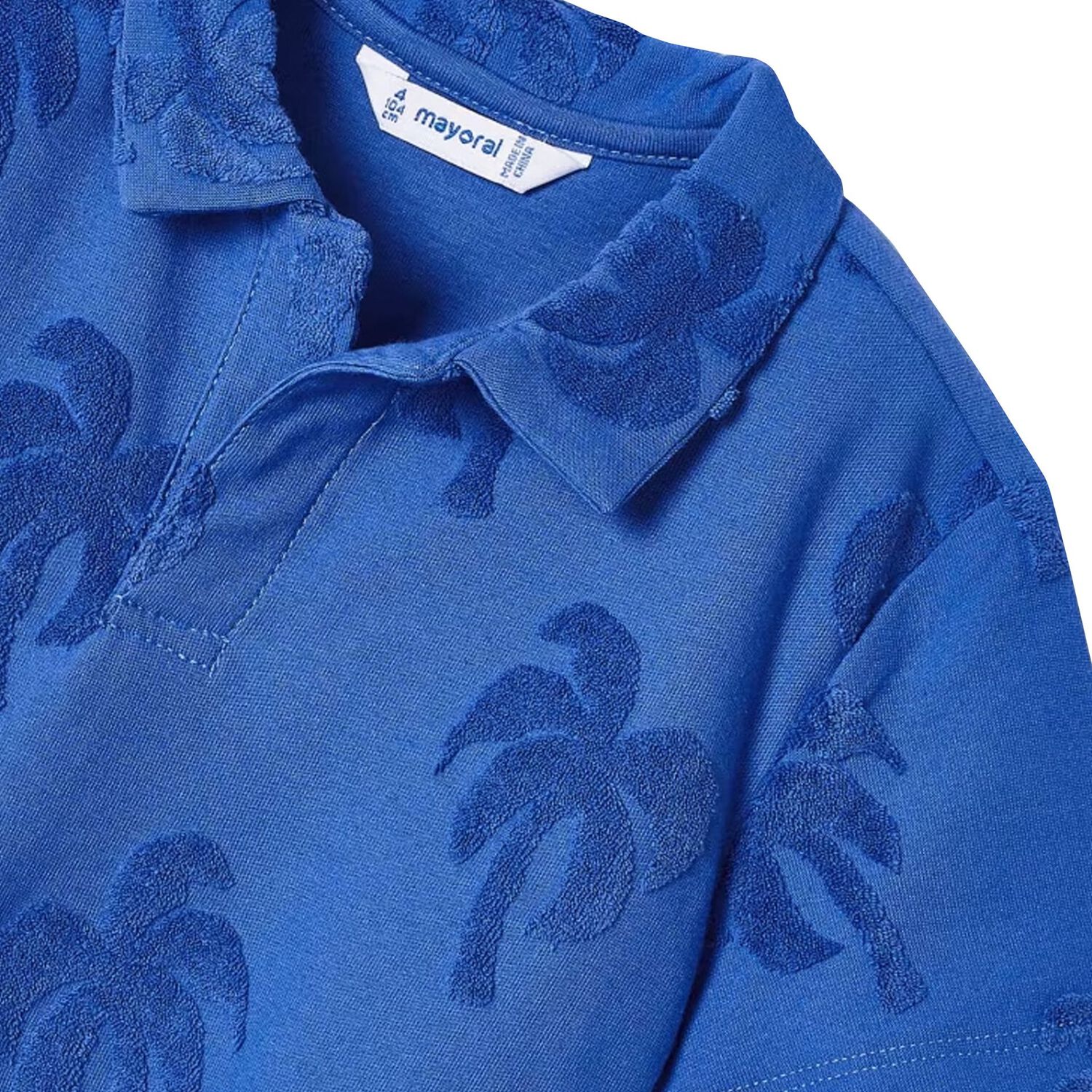 Boys Blue Palm Tree Polo Shirt, 1, hi-res