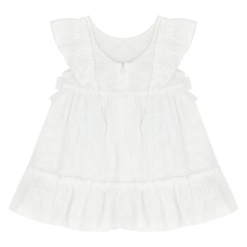 Younger Girls White Embroidered Dress