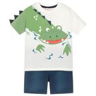 Boys Ivory & Navy Blue Alligator Shorts Set, 1, hi-res