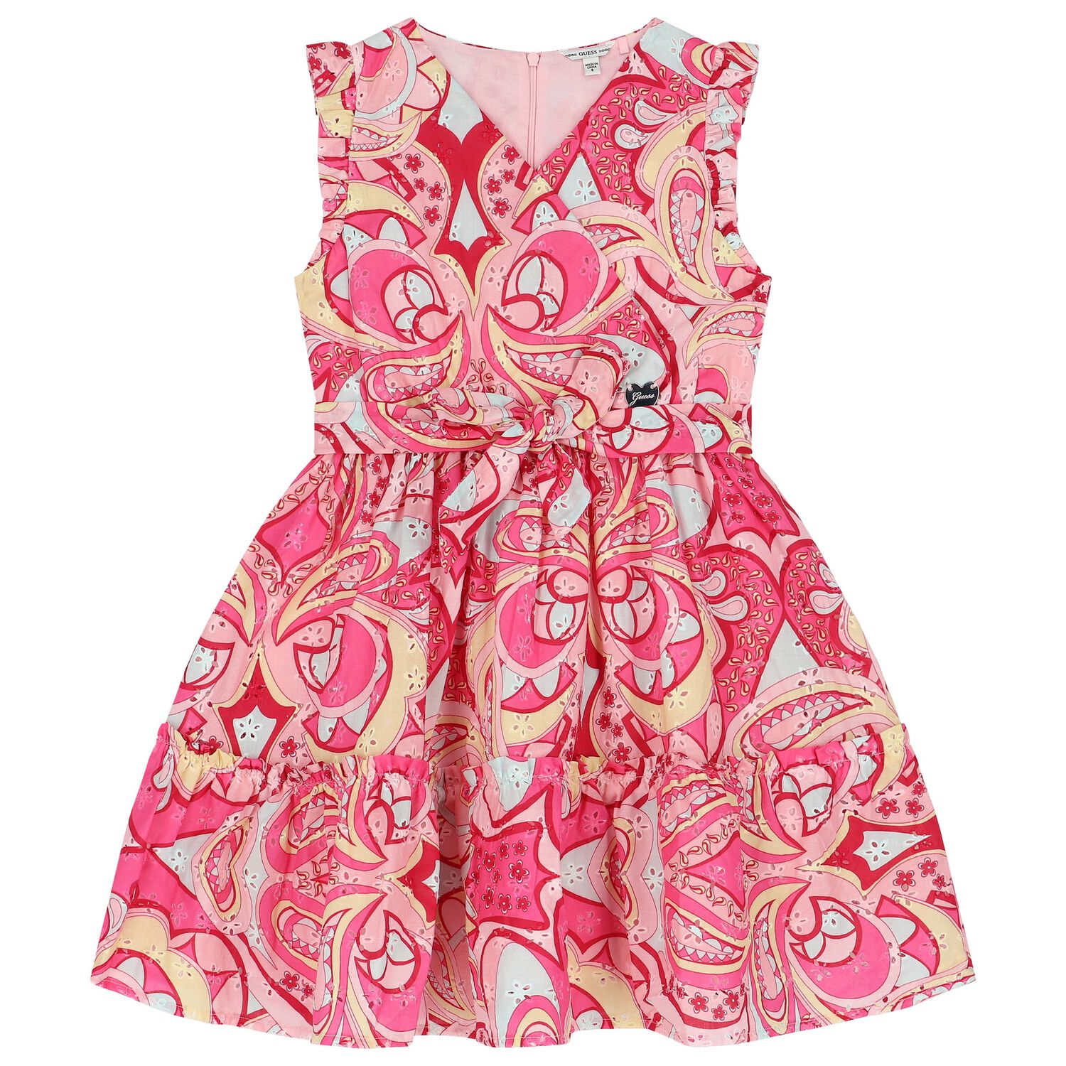 Girls Pink Cotton Paisley Dress, 1, hi-res