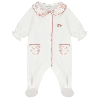 Baby Girls White & Pink Babygrow
