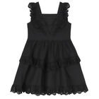 Girls Black Broderie Anglaise Dress, 1, hi-res