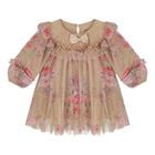 فستان تول مزخرف بالزهور باللون البيج للبنات , 3, hi-res