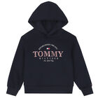 Girls Navy Logo Hooded Top, 1, hi-res