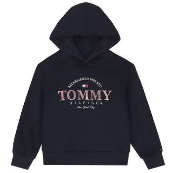 Girls Navy Logo Hooded Top