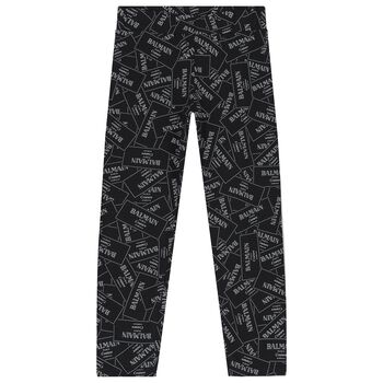 Girls Black & White Logo Leggings