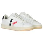 Girls White Leather Logo Trainers, 1, hi-res