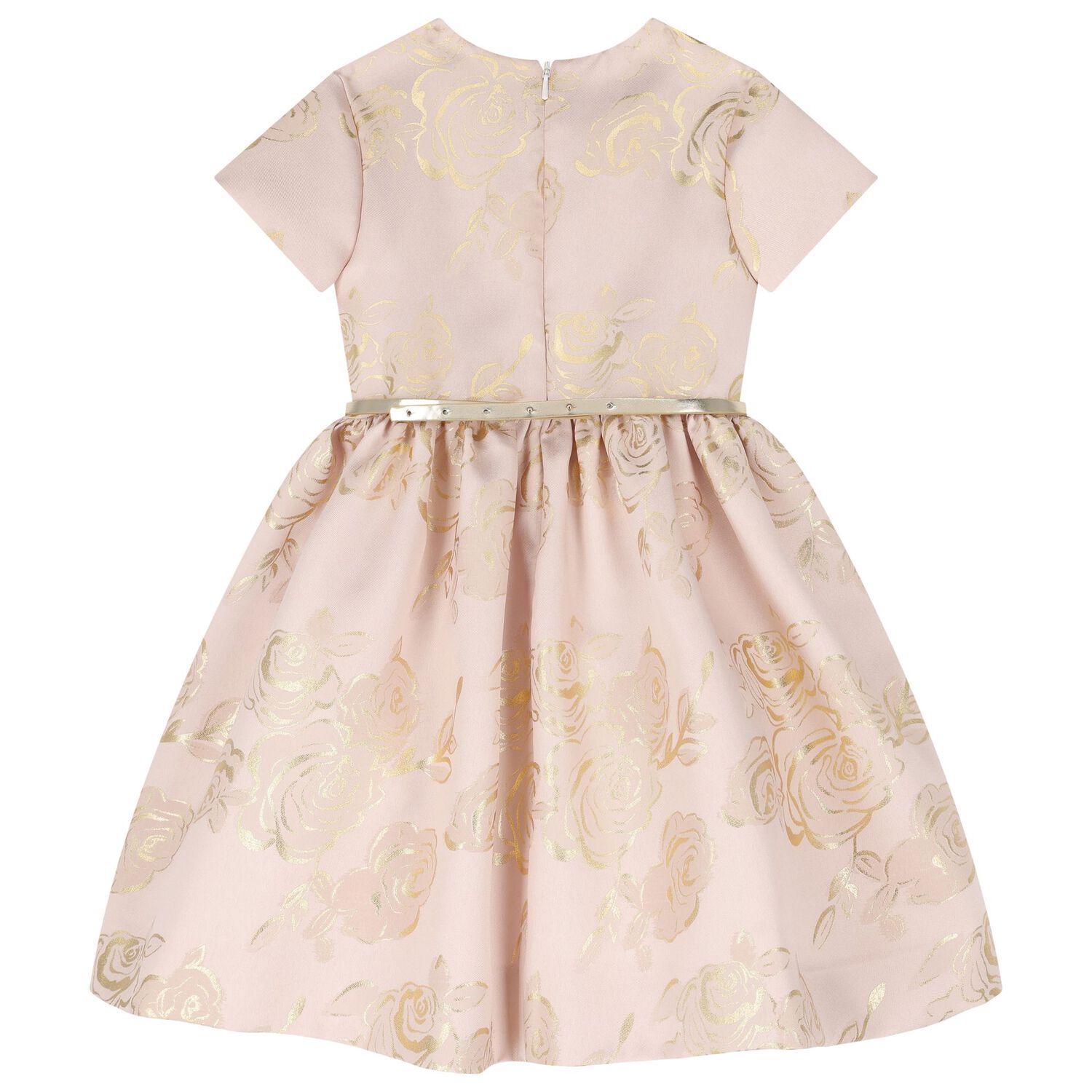 Girls Beige & Gold Rose Dress, 2, hi-res