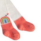 Younger Girls Ivory & Pink Logo Tights, 1, hi-res