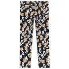 Girls Black Teddy Bear Logo Leggings, 1, hi-res