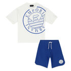 Boys White & Blue Logo Shorts Set, 1, hi-res