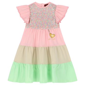 Girls Pink & Green Embellished Dress