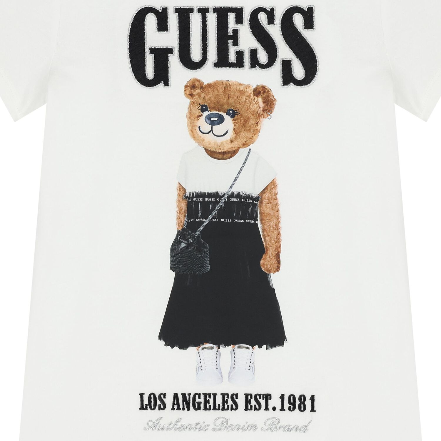 تي شيرت بنات مزين بشعار دب تيدي باللون الأبيض, 1, hi-res