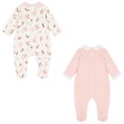 Baby Girls Ivory & Pink Babygrows ( 2-Pack ), 1, hi-res
