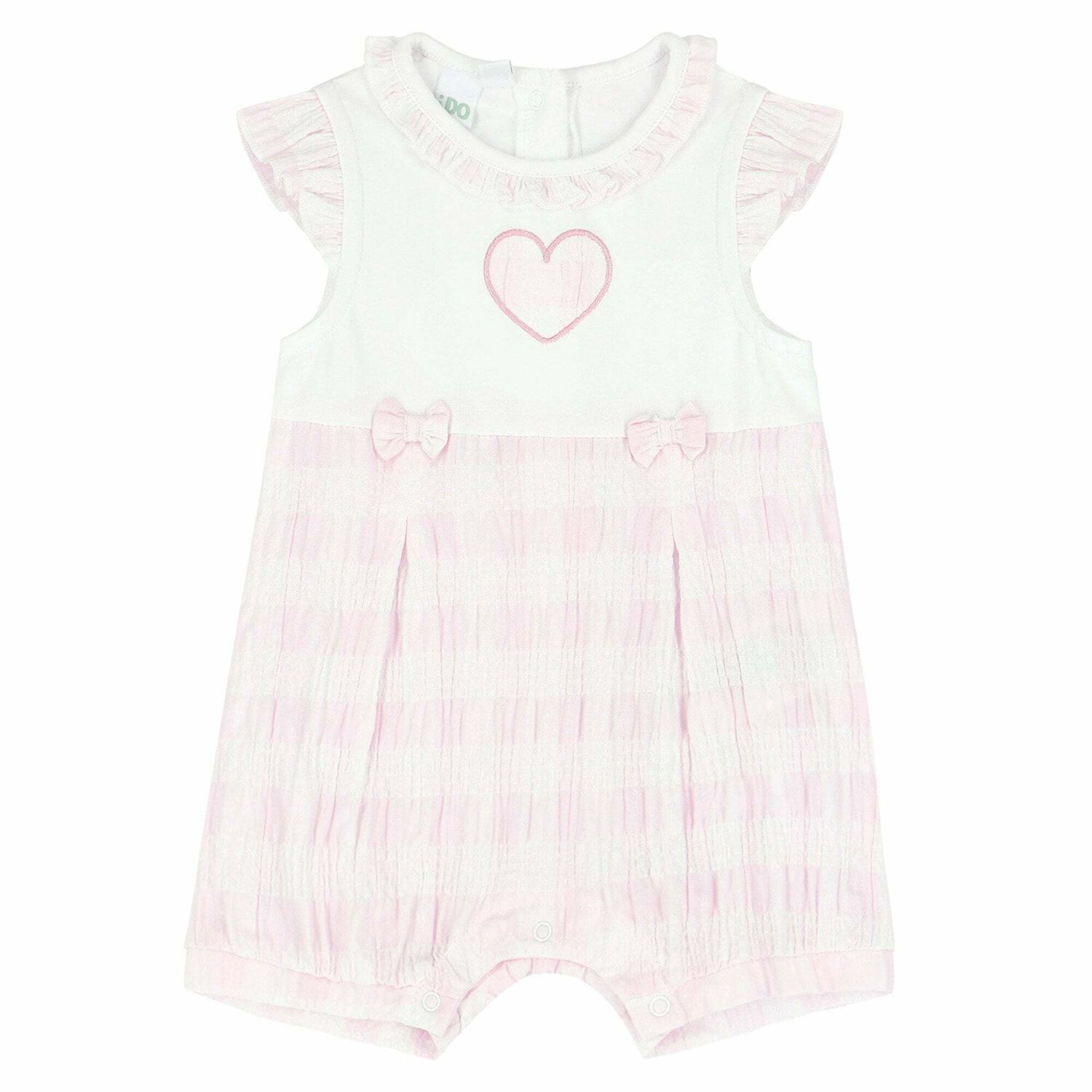 Baby Girls Pink & White Embroidered Romper, 1, hi-res