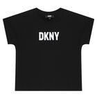 تيشيرت بنات بالشعار باللون الأسود, 1, hi-res