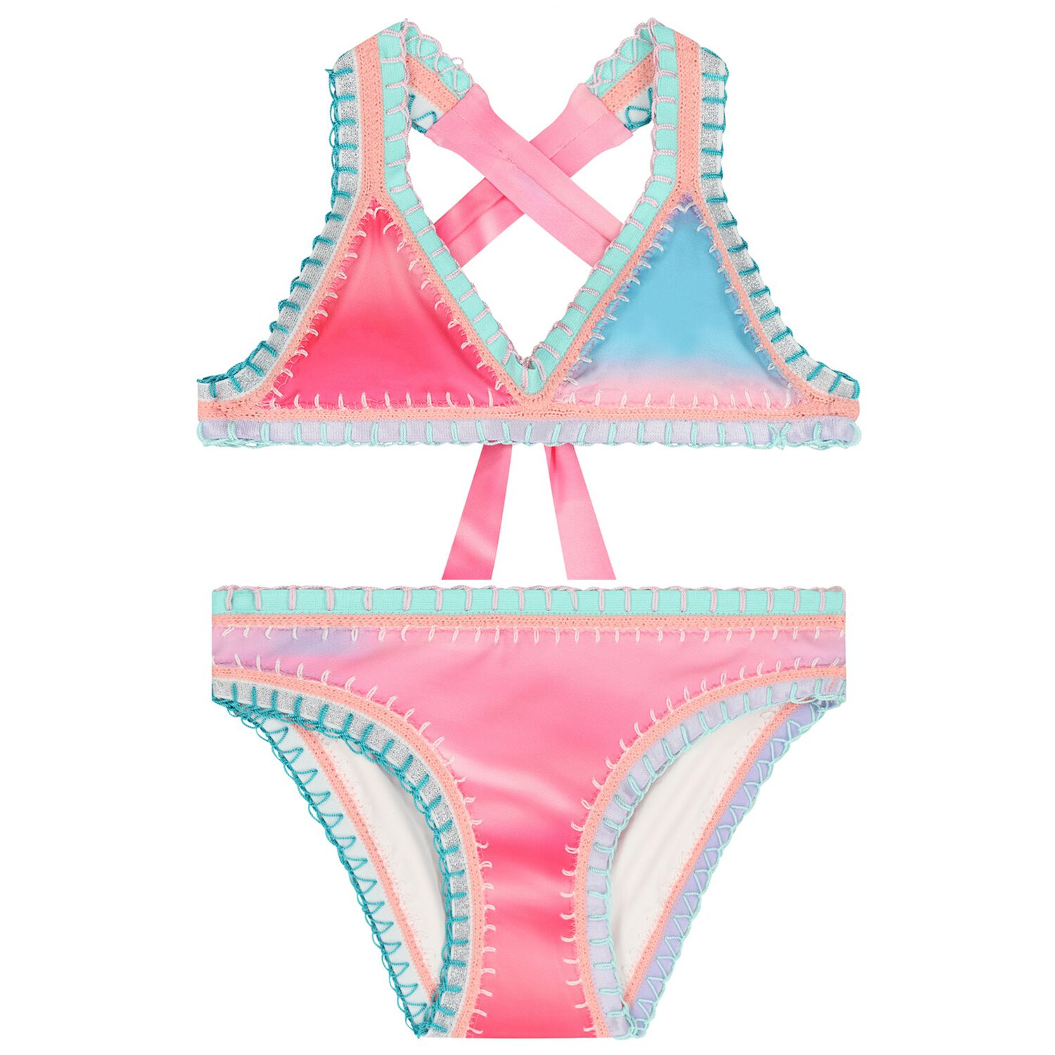 Girls Multi-Coloured Embroidered Bikini, 2, hi-res