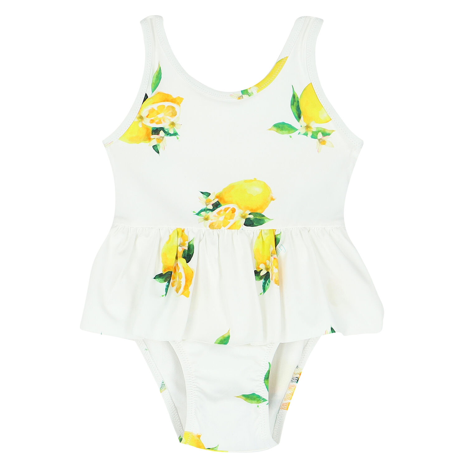 Baby Girls White & Yellow Lemon Swimsuit, 1, hi-res