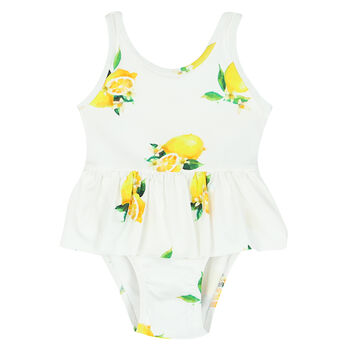 Baby Girls White & Yellow Lemon Swimsuit
