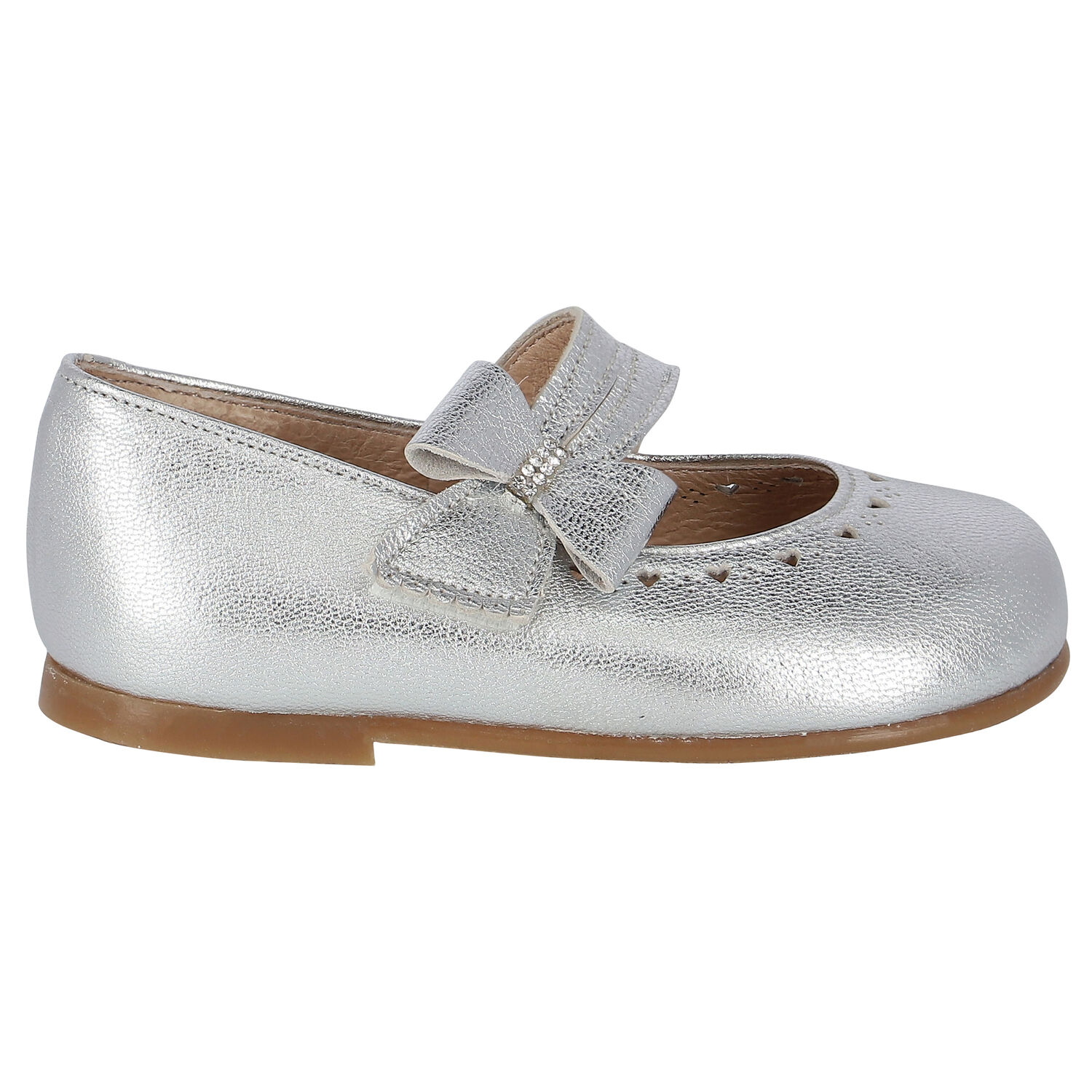Girls Silver Embellished Bow Shoes, 1, hi-res image number null
