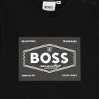 توب أولاد بأكمام بالشعار باللون الأسود, 1, hi-res