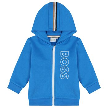 Younger Blue Logo Hooded Zip Up Top