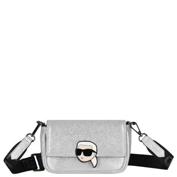 Girls Metallic Silver Ikonik Karl Logo Handbag
