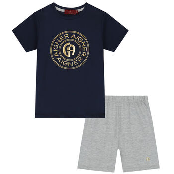 Boys Navy & Grey Logo Pyjamas