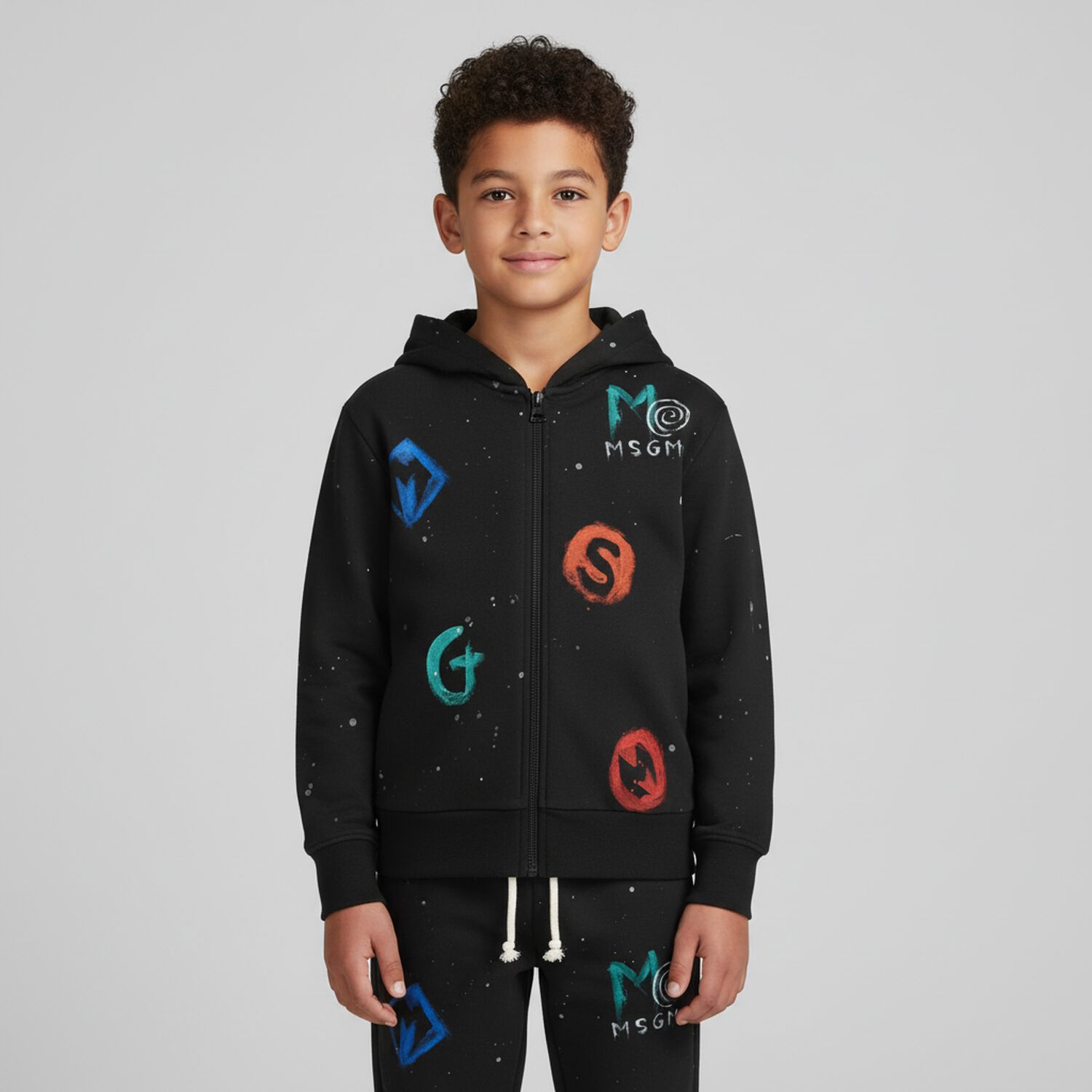 بنطلون رياضي بالشعار باللون الأسود للأولاد , 1, hi-res