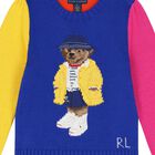 Girls Blue Polo Bear Knitted Top, 1, hi-res