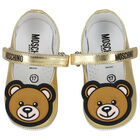 Baby Girls Gold Teddy Bear Pre Walker Shoes, 1, hi-res