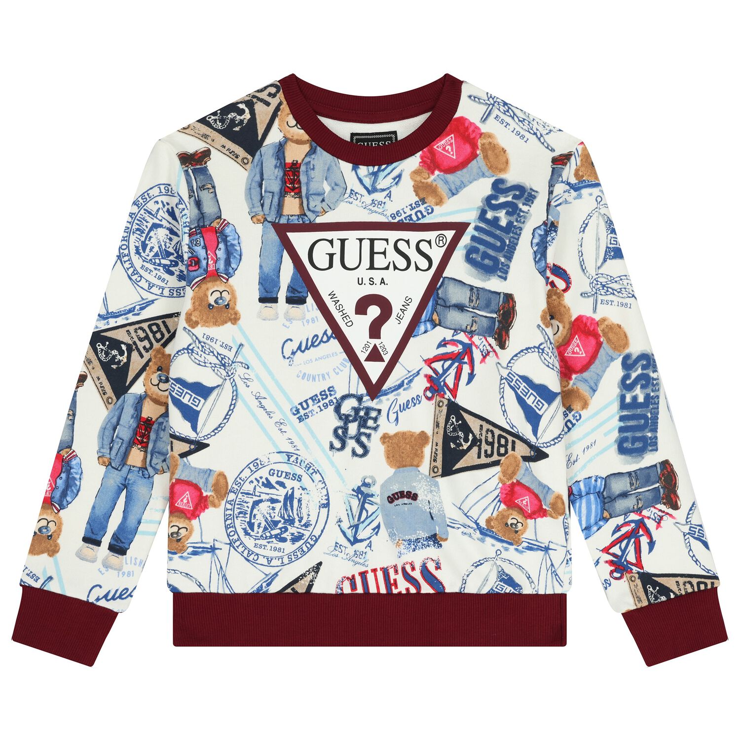 سويت شيرت اولاد بالشعار باللون الابيض , 1, hi-res