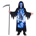 Boys Black Neon Halloween Reaper Costume, 1, hi-res