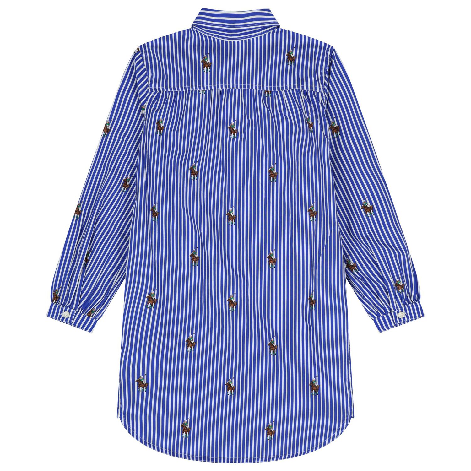 Girls Blue & White Polo Bear Striped Dress, 1, hi-res