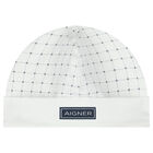 Baby Boys White Pima Cotton Logo Hat, 1, hi-res