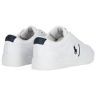 Boys White & Navy Blue Logo Trainers, 1, hi-res