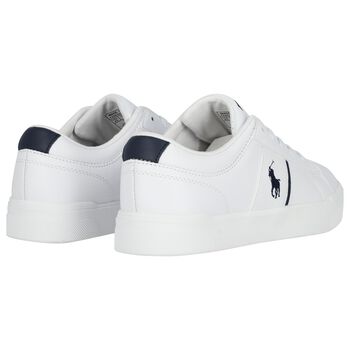 Boys White & Navy Blue Logo Trainers