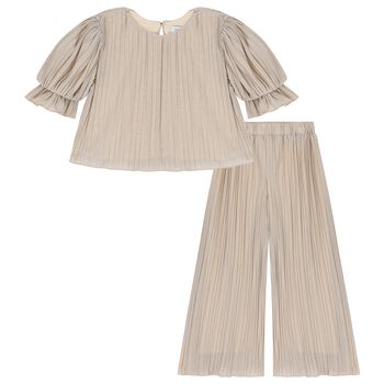 Girls Beige Trouser Set