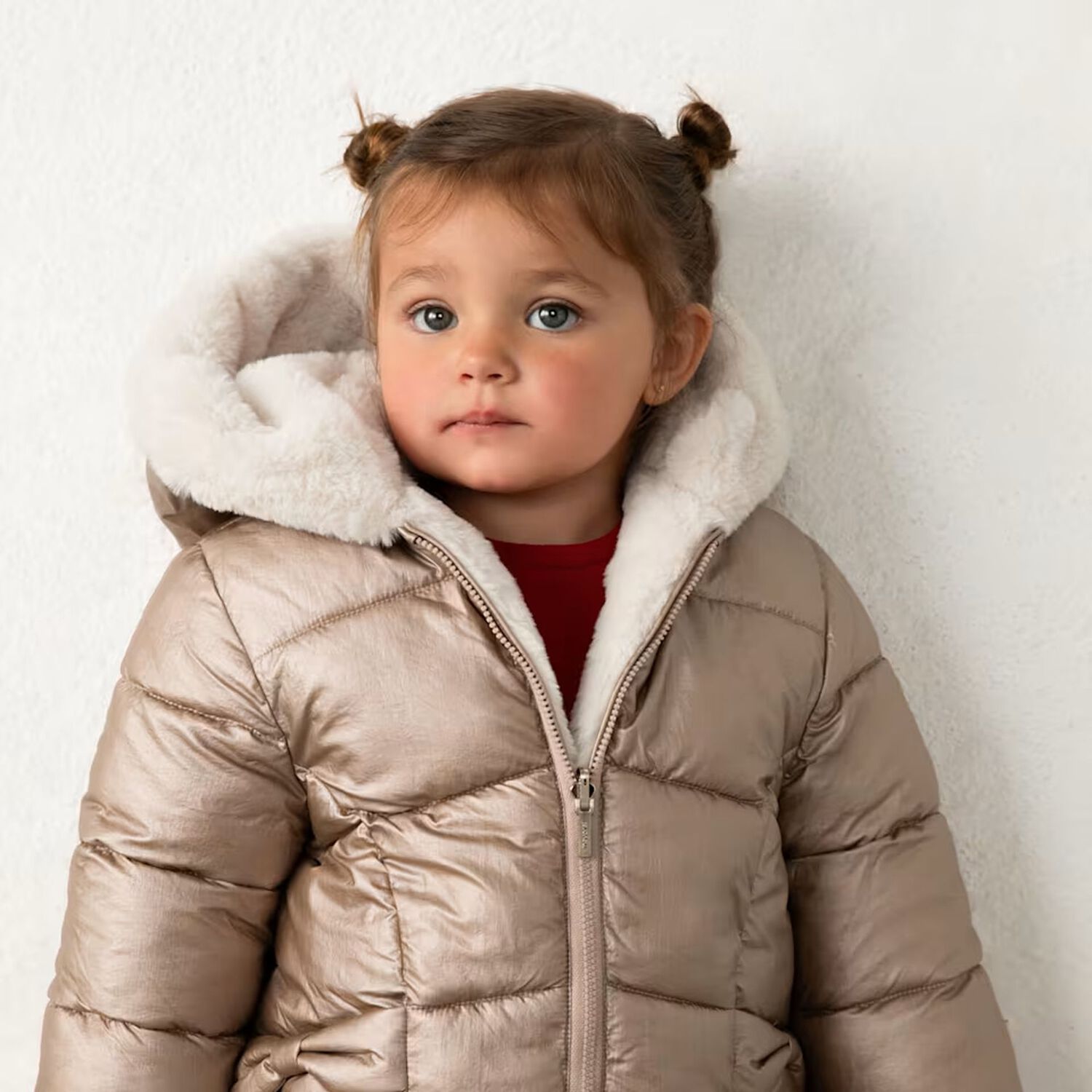 Younger Girls Ivory & Rose Gold Reversible Faux Fur Jacket, 2, hi-res
