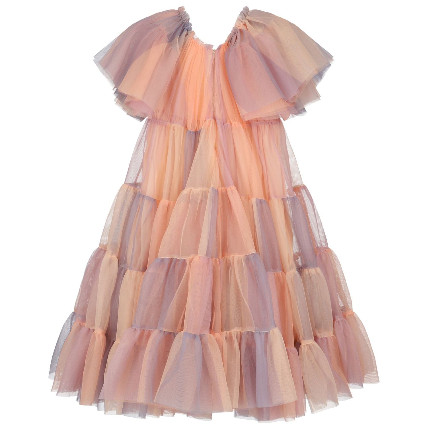 Girls Pink Tiered Tulle Dress, 1, hi-res