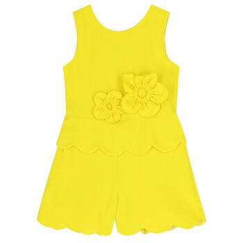 Girls Yellow 3D Flowed Crepe Playsuit